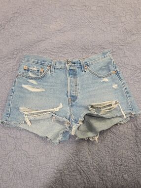 Levi's Light Blue Ripped Denim Cutoff Shorts Size 28!